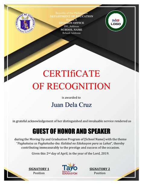 certificate of appreciation for speakers|Certificate of Appreciation for Guest Speaker .